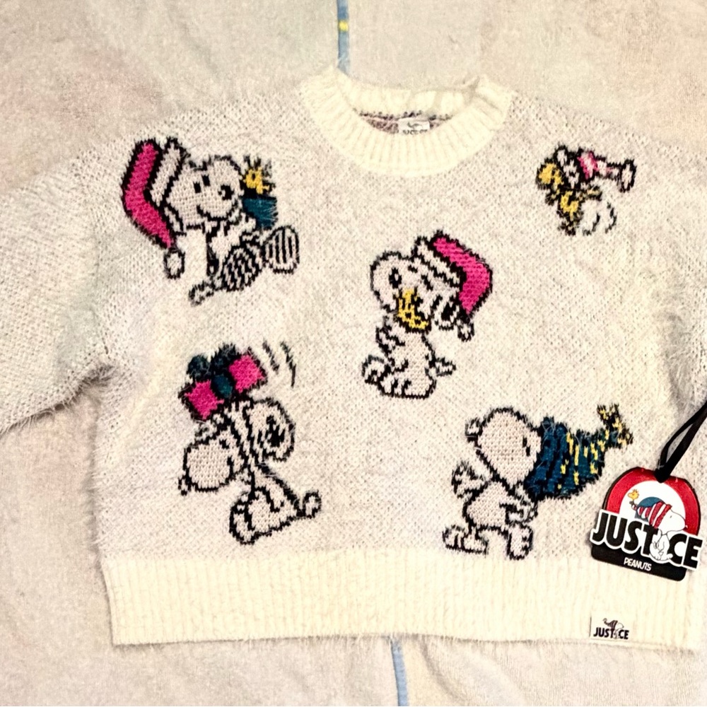Peanuts White Sweater with Pink and Black Accents
